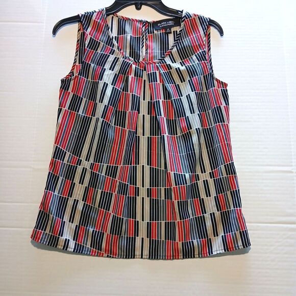 Black Label By Evan-Picone XS Blouse no Sleeves one Button in Back Red & Black. - Picture 1 of 3
